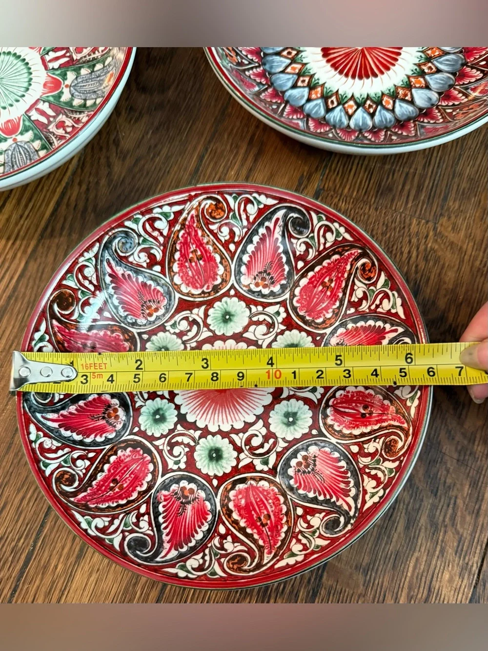 Pottery Barn Mezze 6.25” Bowls Set of 3 Red Paisley Geometric Mediterranean
